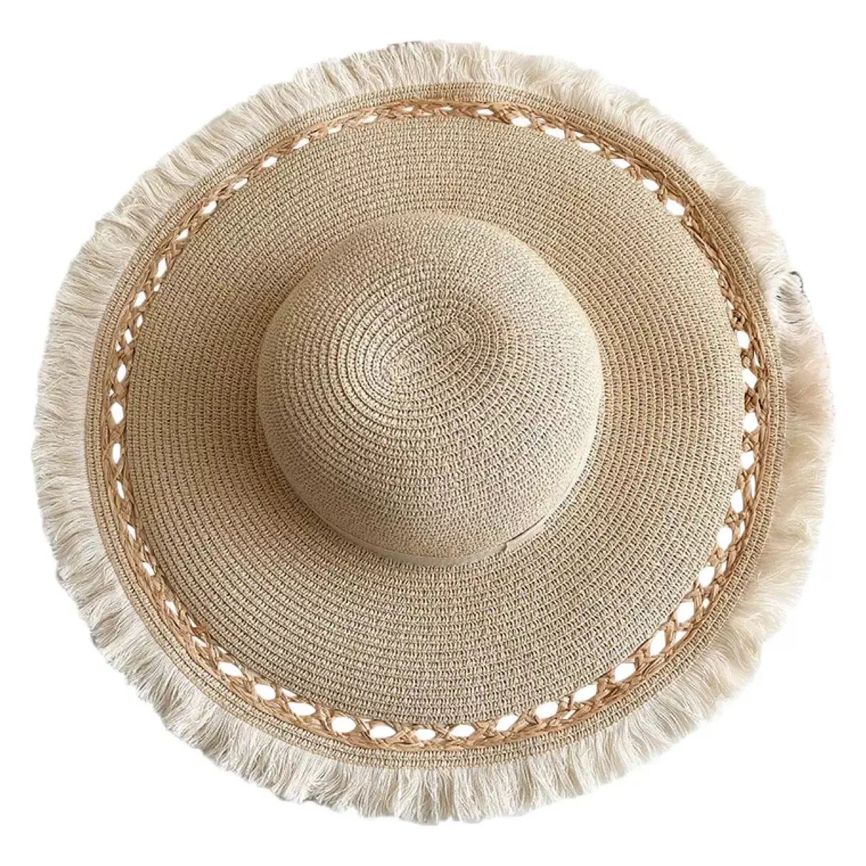 Korean Version Tassel big Brimmed Straw Hat, Summer Seaside Vacation Beach Hat, Hollowed Out Design, Sun Hat, Trendy Hat