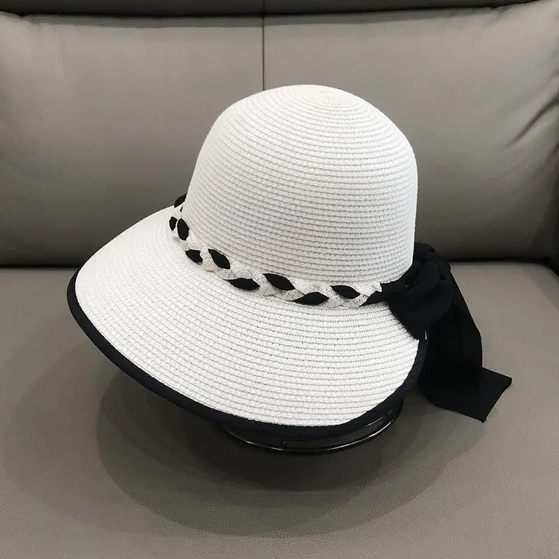 New Grass Woven Sun Hat, Beach Hat, Bow, Summer Large Eave, UV Resistant, Sun Protection, Sun Shading Hat, Grass Hat