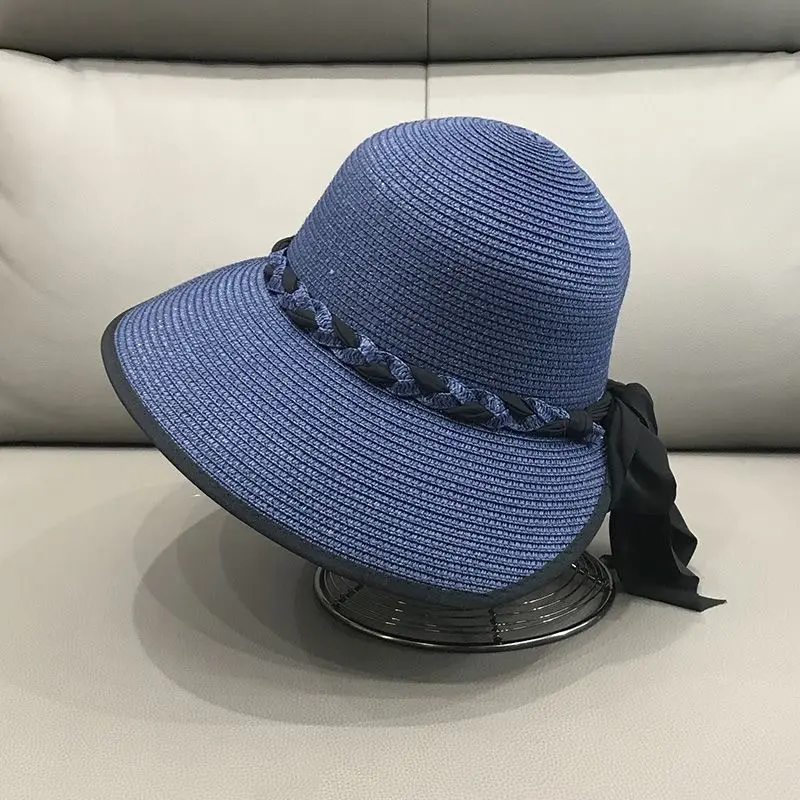 New Grass Woven Sun Hat, Beach Hat, Bow, Summer Large Eave, UV Resistant, Sun Protection, Sun Shading Hat, Grass Hat