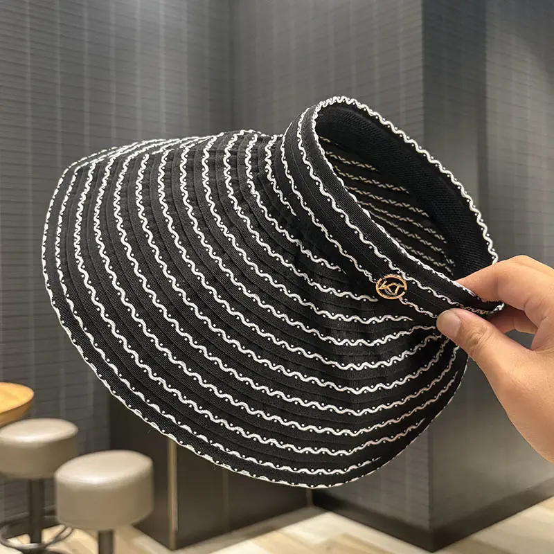 New Fashion Style Striped Sky Top Hat Hair Hoop Dual purpose Foldable Oversized Eaves Sunshade Hat Sun Hat
