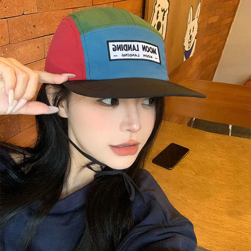 Color Blocked Quick Drying Duckbill Cap, Children's Flat Brim Personality, Versatile Sun Shading, Wide Brim Baseball Cap