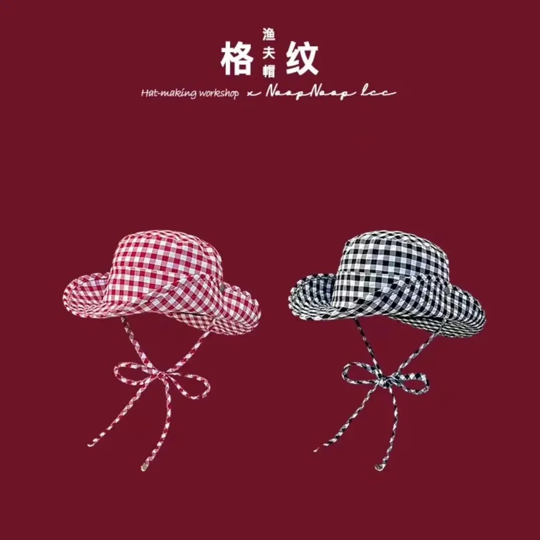 New Outdoor Leisure Korean Version Sweet Checkered Fisherman Hat Summer Versatile Sun Hat Basin Hat Sun Hat