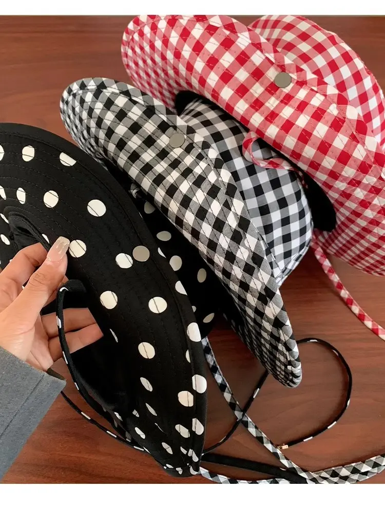 New Outdoor Leisure Korean Version Sweet Checkered Fisherman Hat Summer Versatile Sun Hat Basin Hat Sun Hat