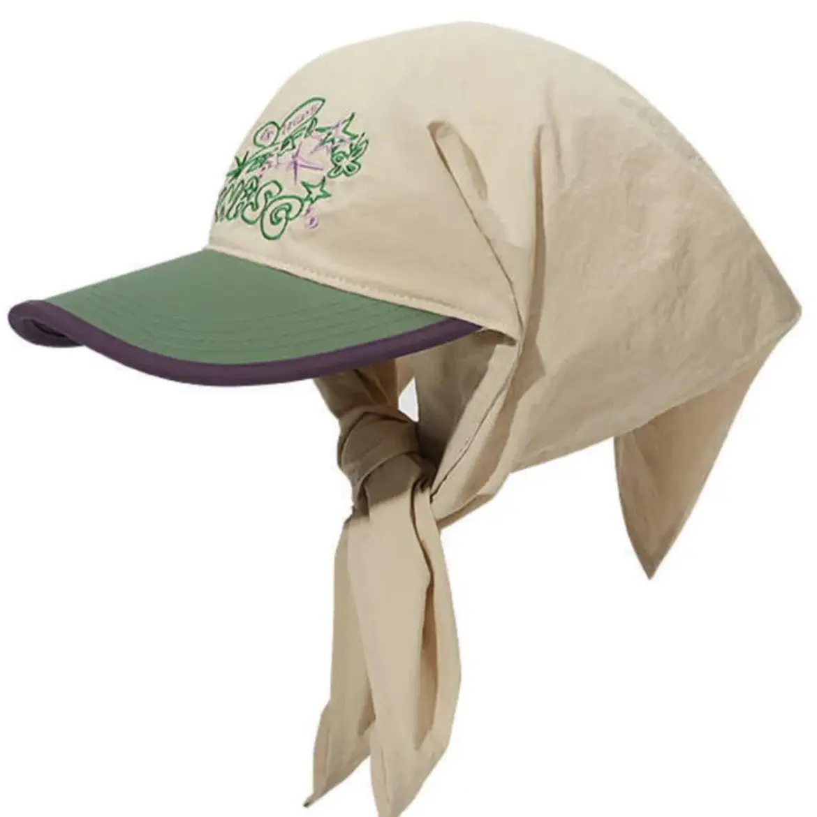 New Embroidered Color blocked Headscarf Hat Strap Duck Tongue Hat Women's Summer Outdoor Sunshade Hat Beach Sun Hat