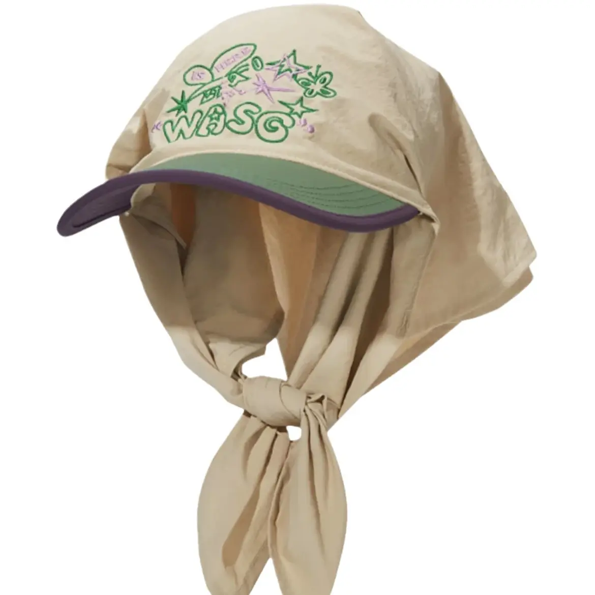 New Embroidered Color blocked Headscarf Hat Strap Duck Tongue Hat Women's Summer Outdoor Sunshade Hat Beach Sun Hat