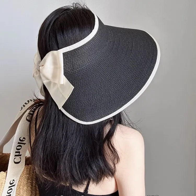 Large Brimmed Sun Protection Straw Hat, Women's Foldable Sun Protection Hat, UV Resistant Empty Top Hat, Beach Vacation Hat