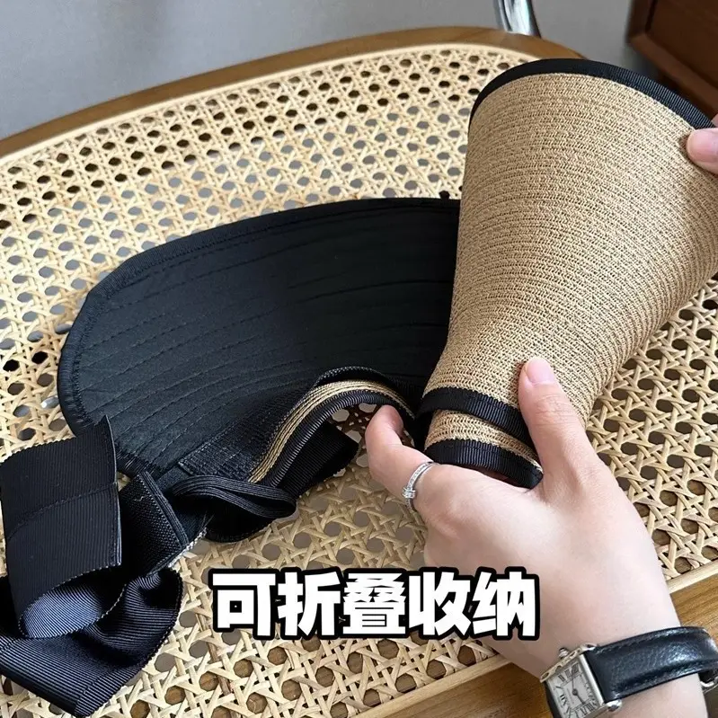 Large Brimmed Sun Protection Straw Hat, Women's Foldable Sun Protection Hat, UV Resistant Empty Top Hat, Beach Vacation Hat