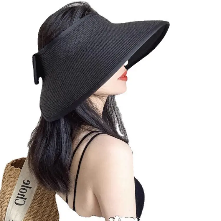 Large Brimmed Sun Protection Straw Hat, Women's Foldable Sun Protection Hat, UV Resistant Empty Top Hat, Beach Vacation Hat