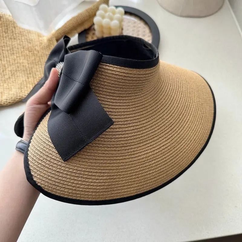 Large Brimmed Sun Protection Straw Hat, Women's Foldable Sun Protection Hat, UV Resistant Empty Top Hat, Beach Vacation Hat