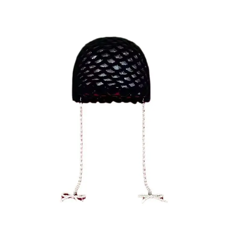 Korean Designer Butterfly Bow Pearl Chain Detachable Red Toe Cap, Children's Hand Woven Yarn Knitted Hat