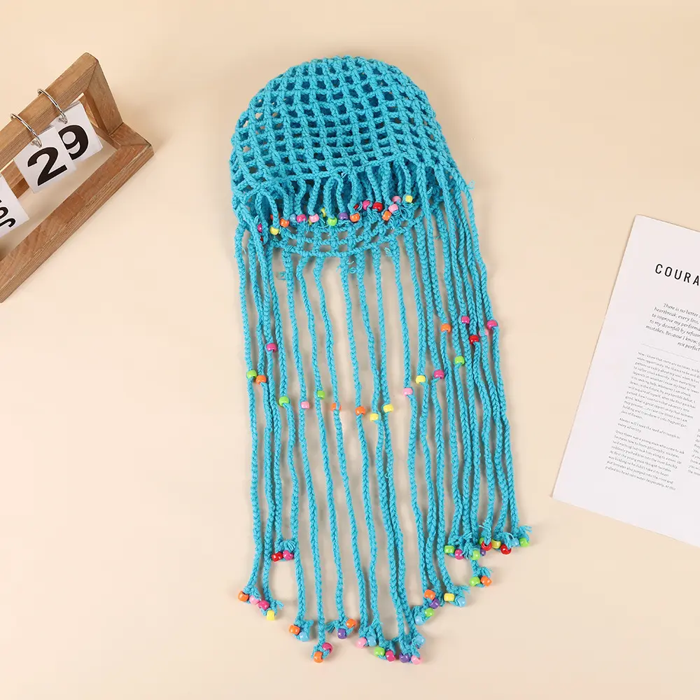 Handmade Tassel Beaded Beanies Hats For Women Girl Summer Retro Hollow Crochet Hat Photo Props Fashion Accessories Pullover Caps
