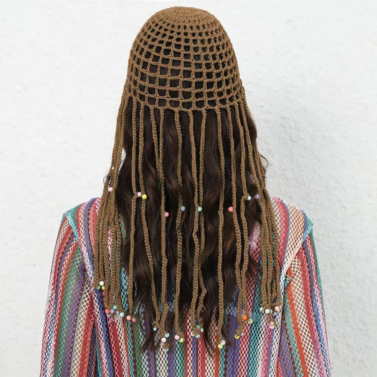 Handmade Tassel Beaded Beanies Hats For Women Girl Summer Retro Hollow Crochet Hat Photo Props Fashion Accessories Pullover Caps