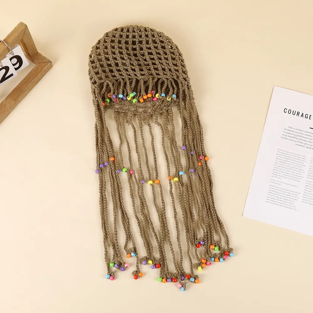Handmade Tassel Beaded Beanies Hats For Women Girl Summer Retro Hollow Crochet Hat Photo Props Fashion Accessories Pullover Caps