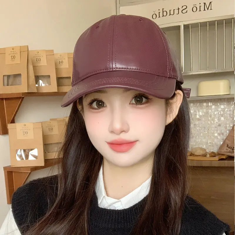 Japanese Leather Duckbill Cap for Autumn and Winter, Fashionable and Versatile, Wide Brim Baseball Cap, New Style Hat
