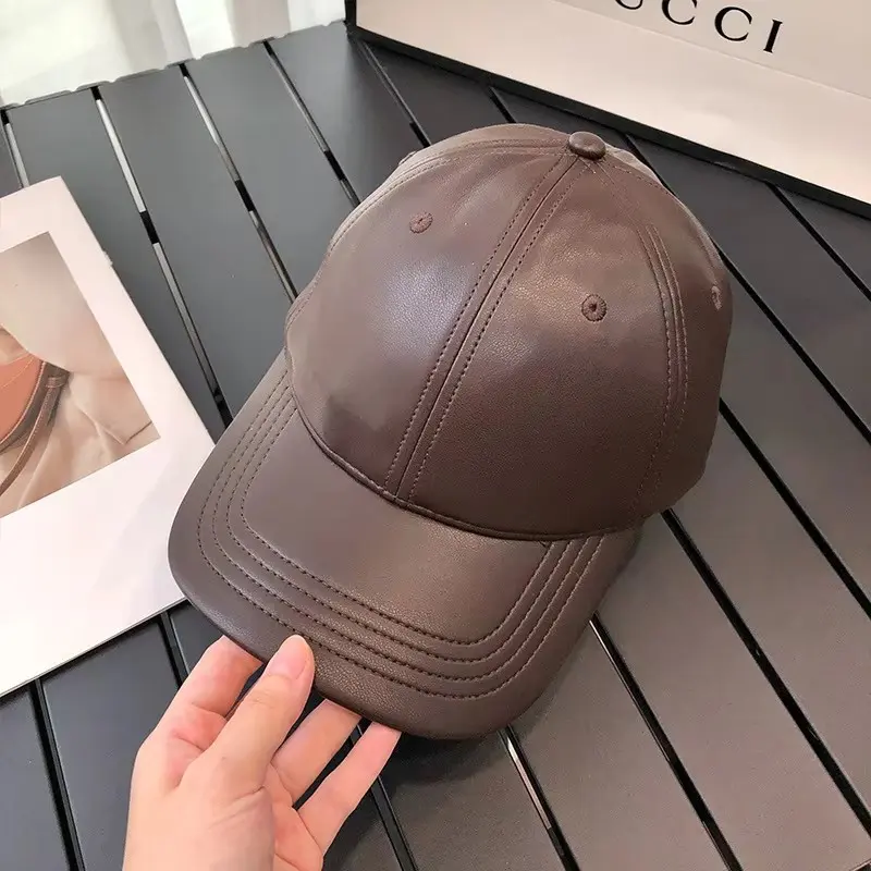 Japanese Leather Duckbill Cap for Autumn and Winter, Fashionable and Versatile, Wide Brim Baseball Cap, New Style Hat