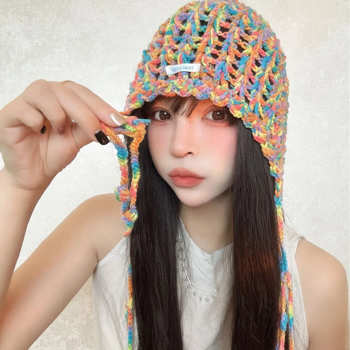 Fashionable Tassel Versatile Hollow Top Hat for Women's Personality, Sweet and Cool Knitted Yarn Hat, Korean Pullover Hat