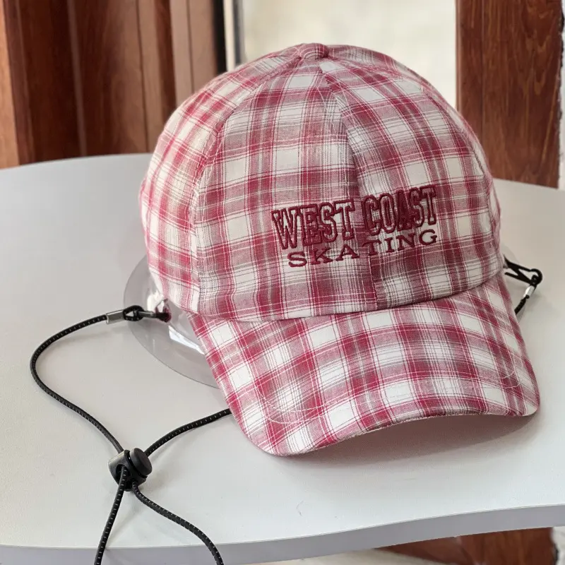 New Retro Checkered Duckbill Cap, Summer Embroidered Letters, Versatile Baseball Cap, Travel Casual Sun Hat