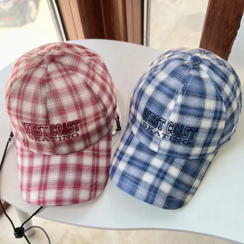 New Retro Checkered Duckbill Cap, Summer Embroidered Letters, Versatile Baseball Cap, Travel Casual Sun Hat
