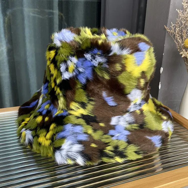 Korean Version Of The New faux Fur Fisherman Hat, Long Haired Colored Basin Hat, Women's Winter Warm Ear Protection Lei Feng Hat
