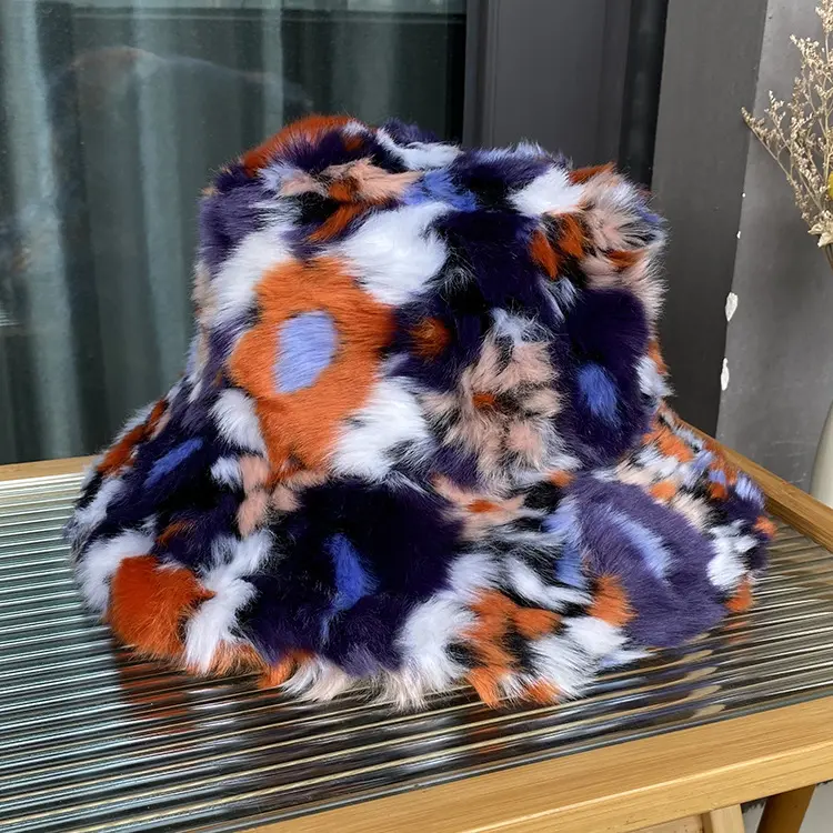 Korean Version Of The New faux Fur Fisherman Hat, Long Haired Colored Basin Hat, Women's Winter Warm Ear Protection Lei Feng Hat
