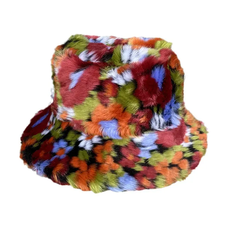 Korean Version Of The New faux Fur Fisherman Hat, Long Haired Colored Basin Hat, Women's Winter Warm Ear Protection Lei Feng Hat