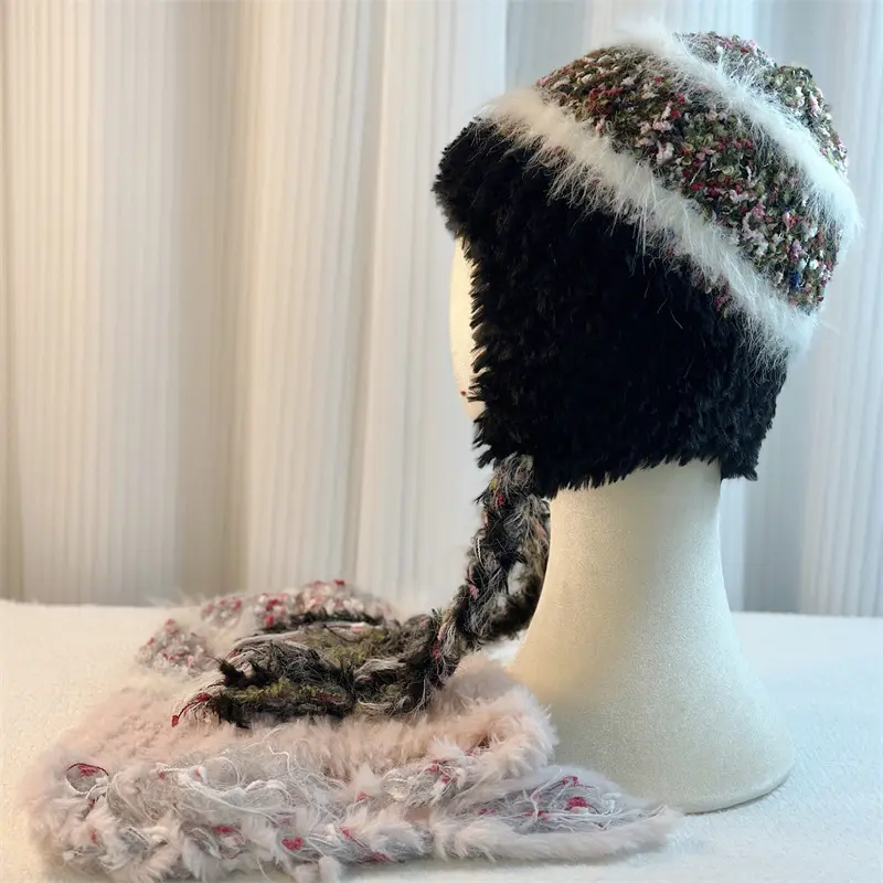New Striped Plush Knitted Wool Hat Autumn and Winter Ear Protection, Warm and Cold Proof Braid Ear Protection Hat