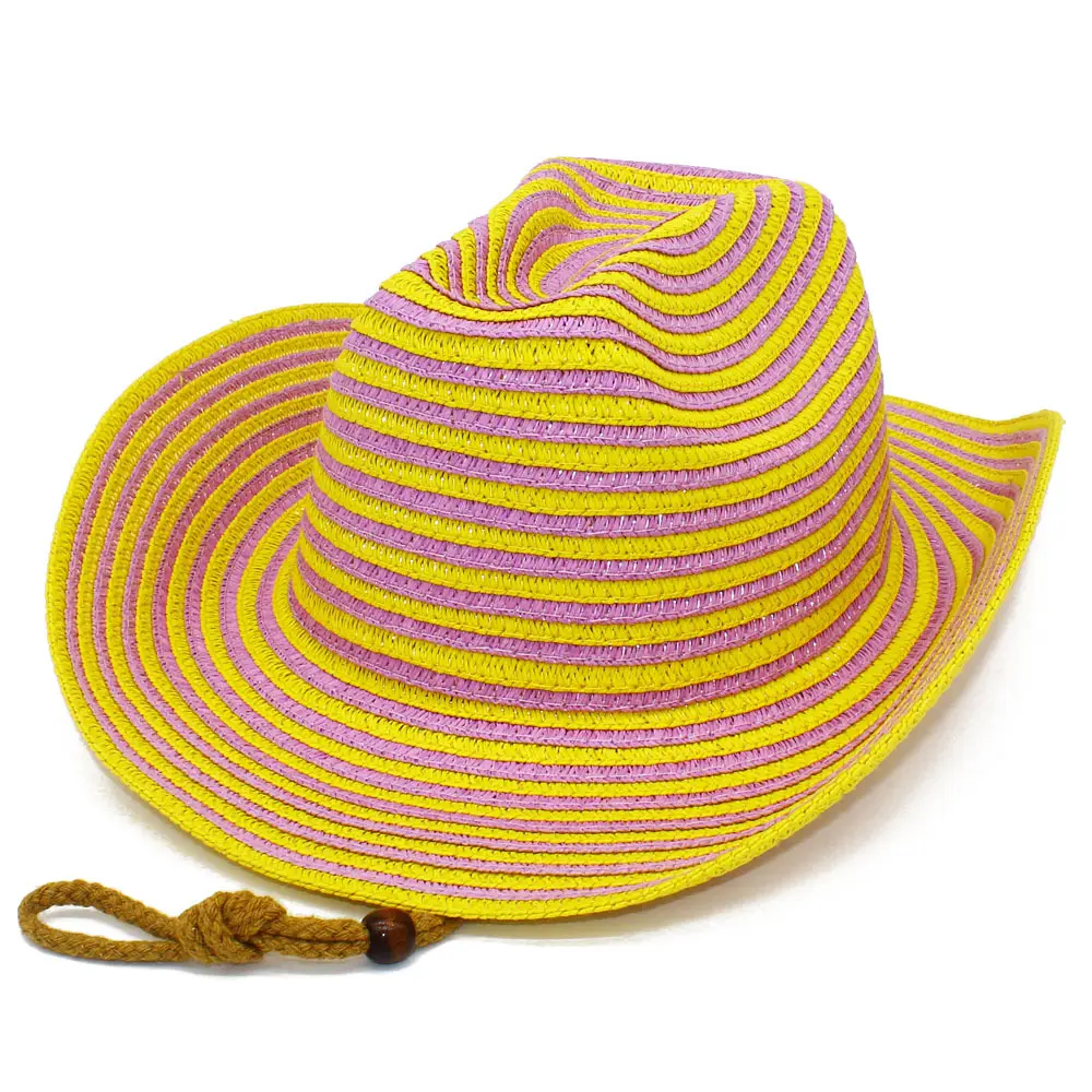Fashion Color blocked Grass woven Top Hat Spring and Summer Western Cowboy Hat Outdoor Travel Sunshade Hat