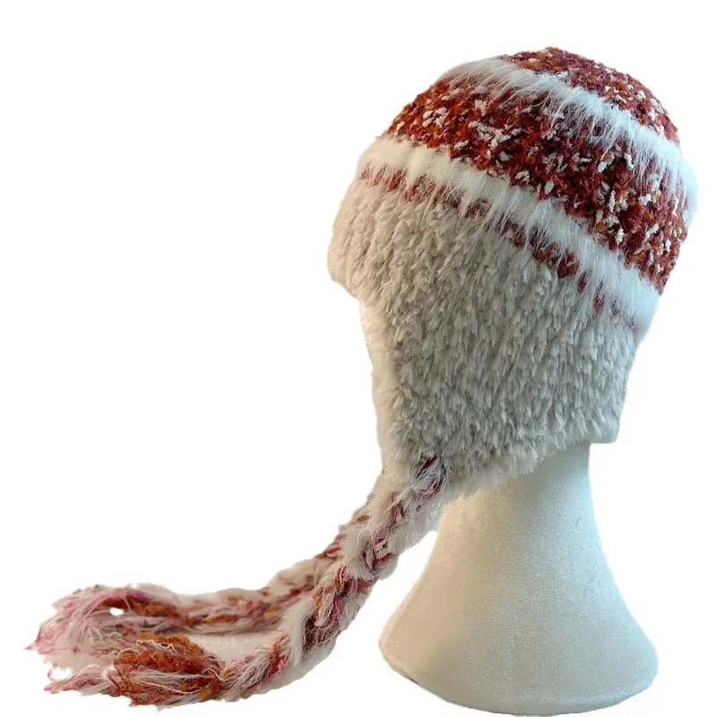 New Striped Plush Knitted Wool Hat Autumn and Winter Ear Protection, Warm and Cold Proof Braid Ear Protection Hat