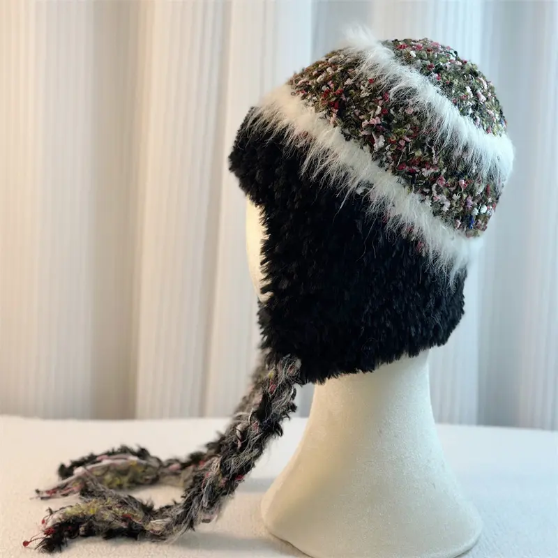 New Striped Plush Knitted Wool Hat Autumn and Winter Ear Protection, Warm and Cold Proof Braid Ear Protection Hat