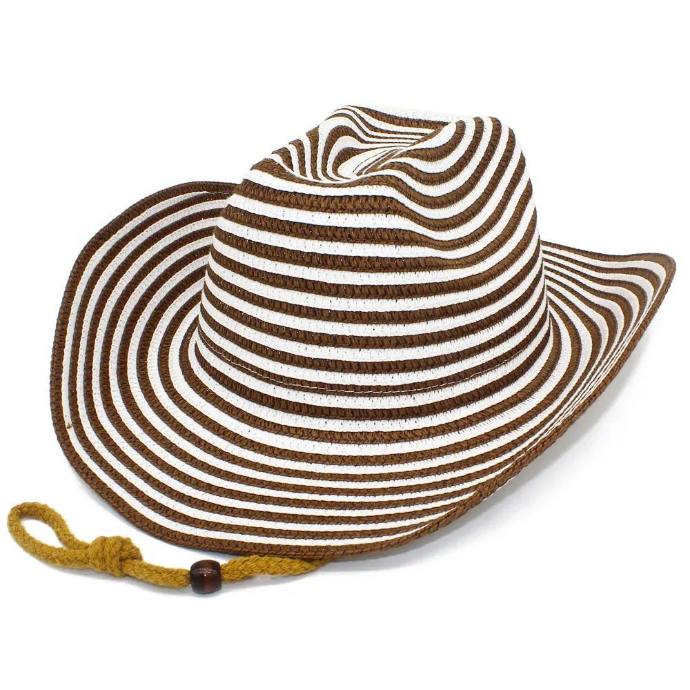 Fashion Color blocked Grass woven Top Hat Spring and Summer Western Cowboy Hat Outdoor Travel Sunshade Hat