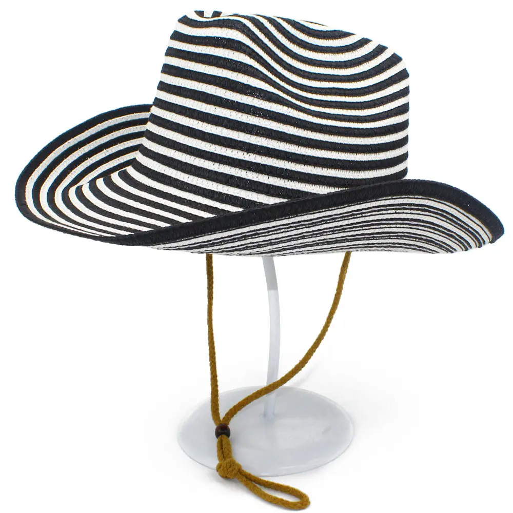 Fashion Color blocked Grass woven Top Hat Spring and Summer Western Cowboy Hat Outdoor Travel Sunshade Hat