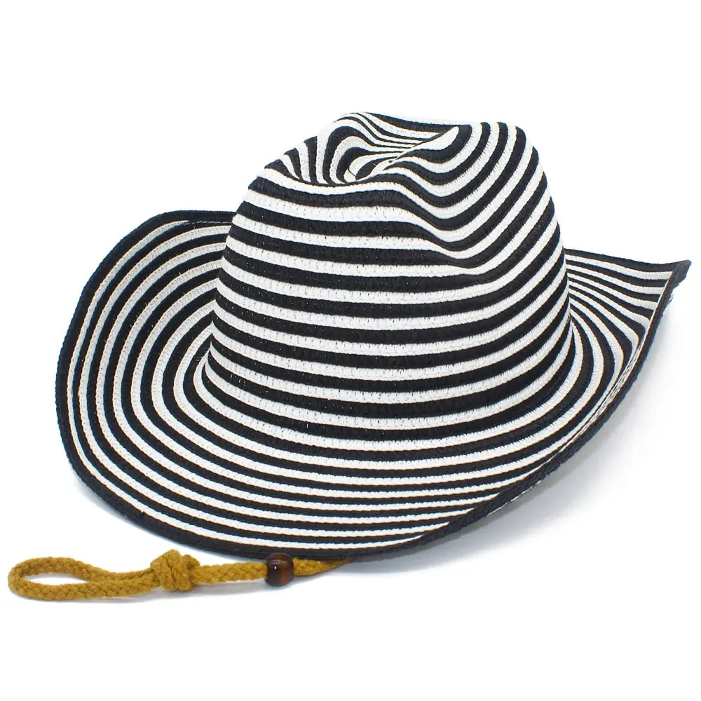 Fashion Color blocked Grass woven Top Hat Spring and Summer Western Cowboy Hat Outdoor Travel Sunshade Hat