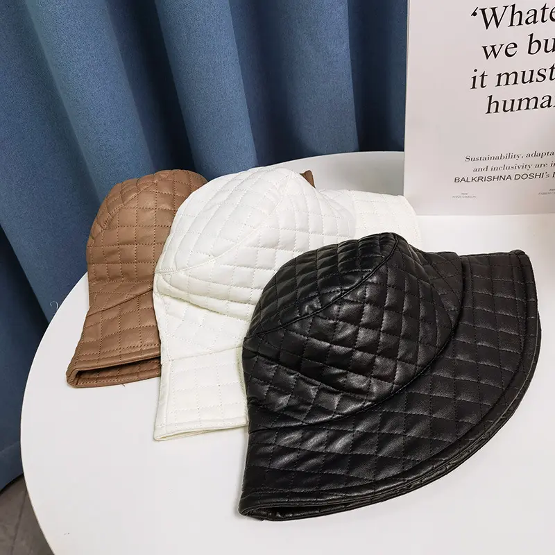 Autumn and Winter Hats with Versatile Large Brim, Waterproof PU Cotton Fisherman Hat, Women's Korean Version Warm Hat