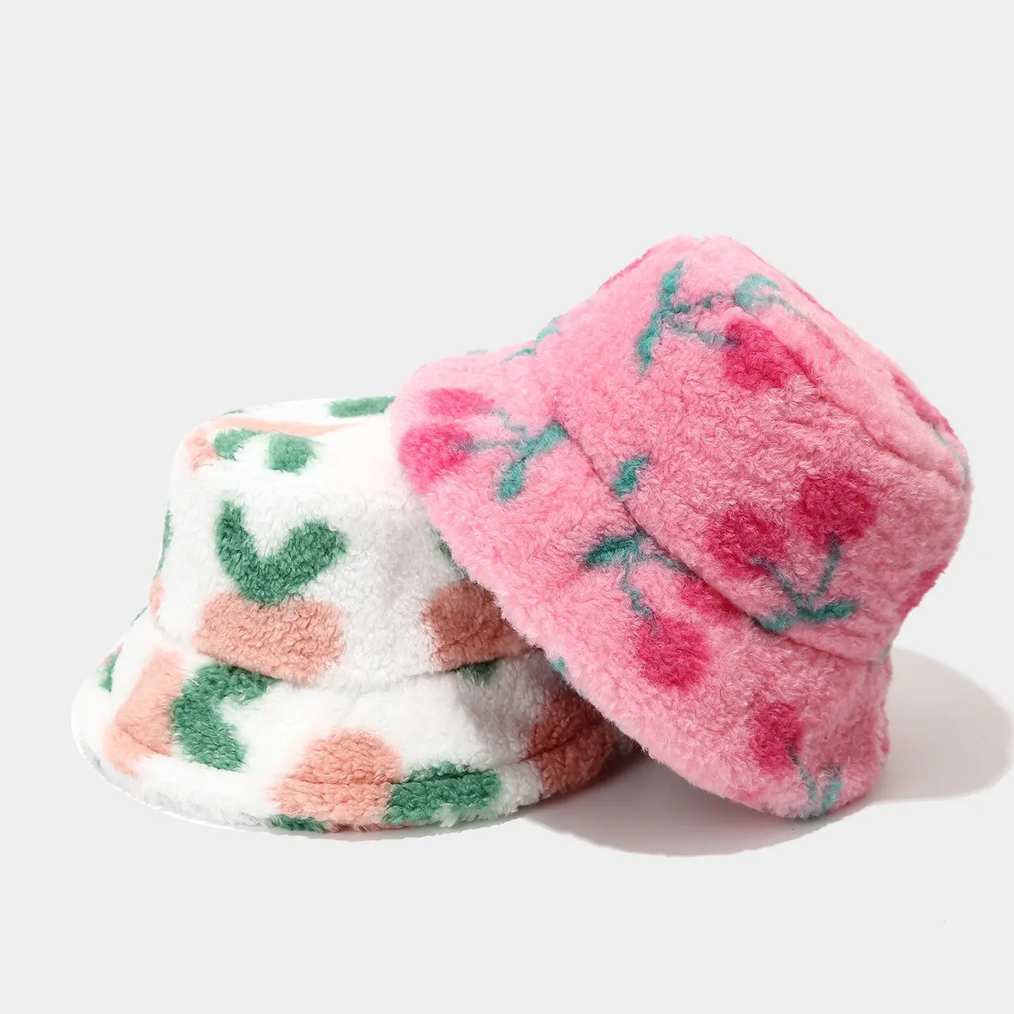 Fashionable Printed Pattern Plush Basin Hat, Trendy College Style, Cute Winter Warm Fisherman Hat