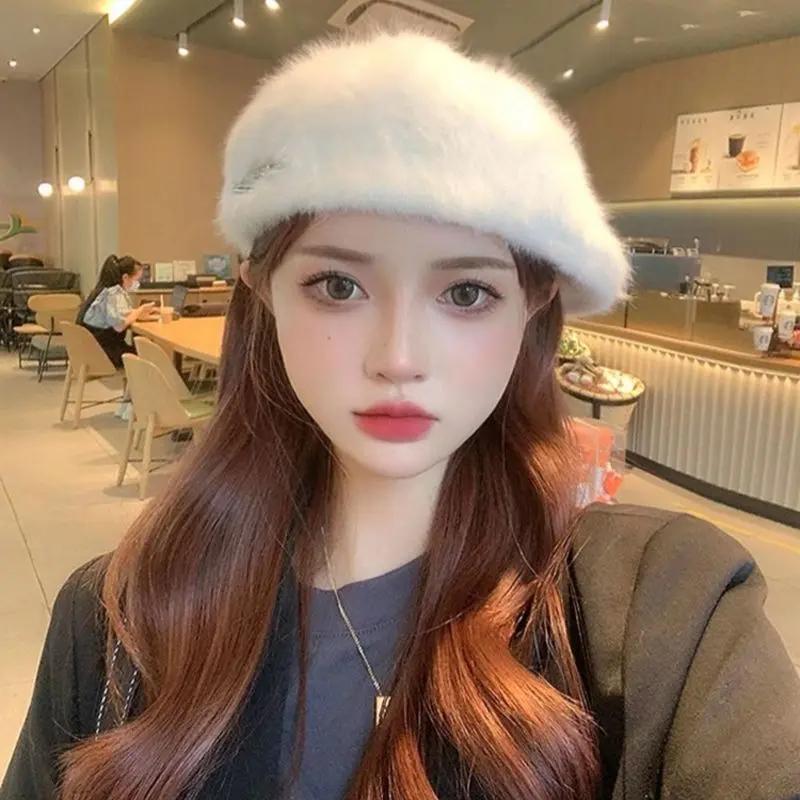 Winter beret Korean version versatile forward hat rabbit fur winter women's bud hat