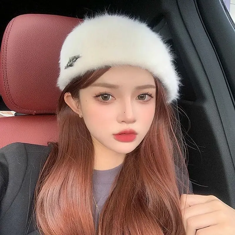 Winter beret Korean version versatile forward hat rabbit fur winter women's bud hat