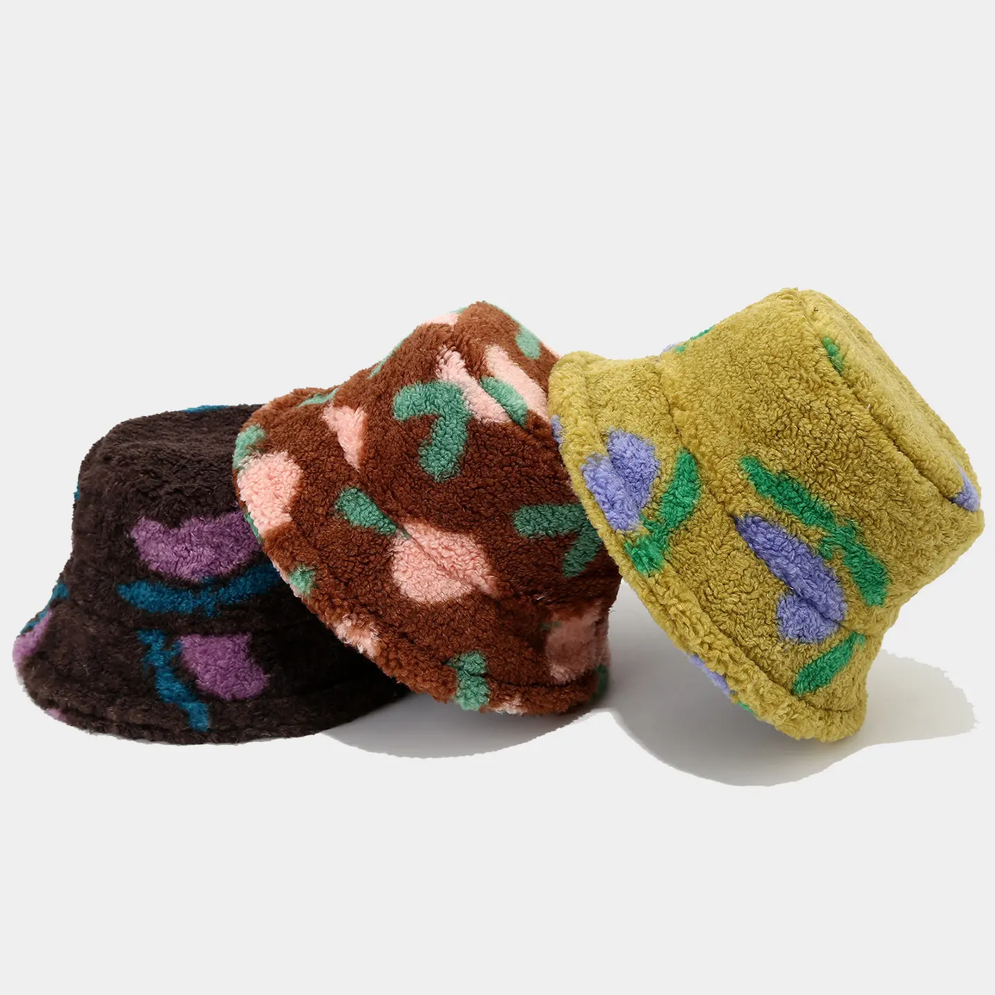Fashionable Printed Pattern Plush Basin Hat, Trendy College Style, Cute Winter Warm Fisherman Hat