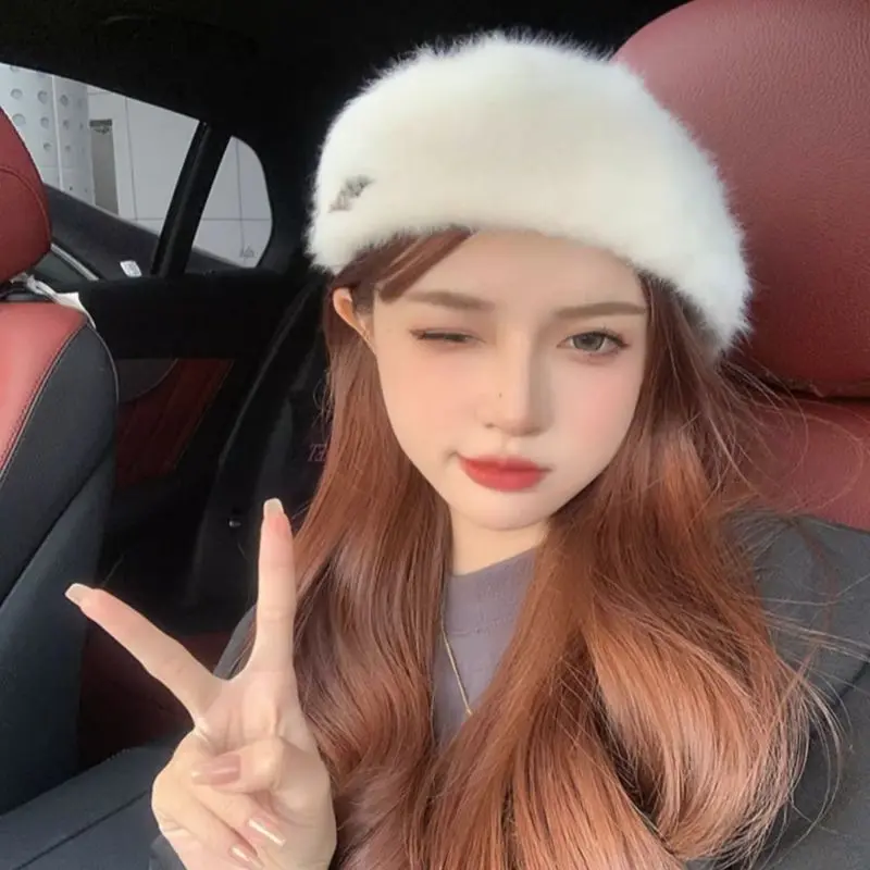 Winter beret Korean version versatile forward hat rabbit fur winter women's bud hat