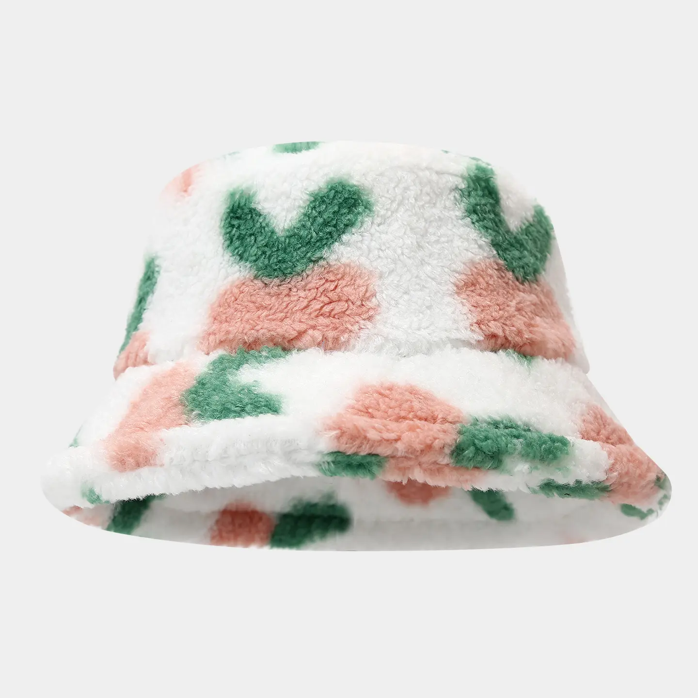 Fashionable Printed Pattern Plush Basin Hat, Trendy College Style, Cute Winter Warm Fisherman Hat