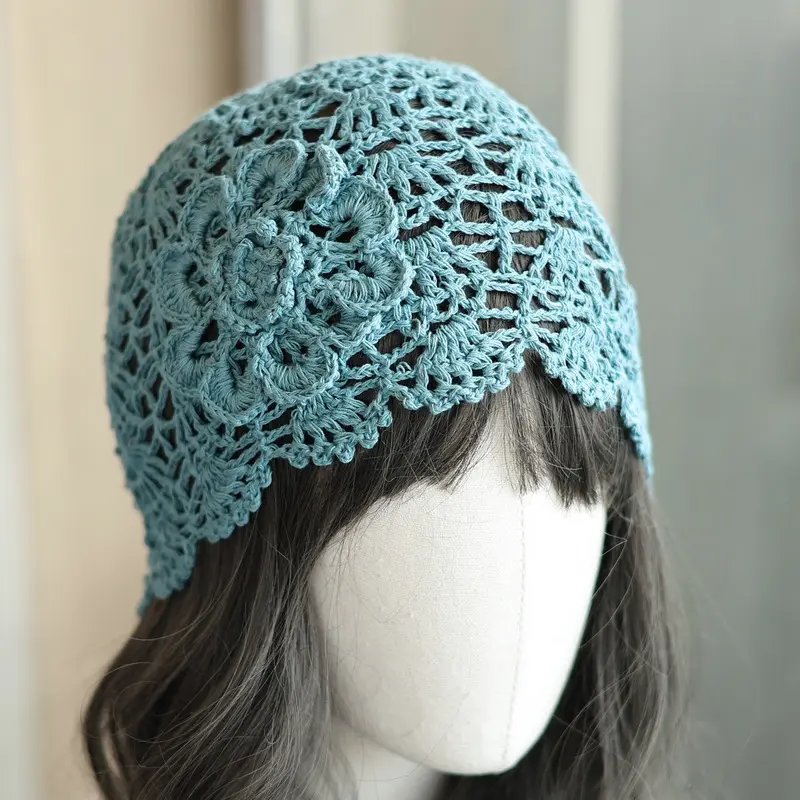 Retro Elegant Cotton and Linen Hat, Three-dimensional Flower Hollow Handmade Toe Cap, Thin Hook Flower Hat