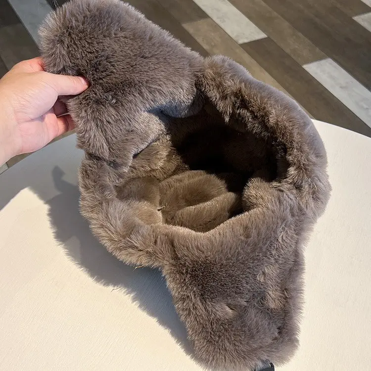 Lei Feng Hat Men and Women Retro PU Leather Thick Warm Plush Ear Protection Hat Cycling Skiing Pilot Hat