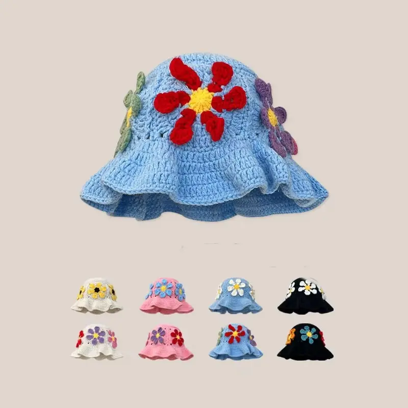 Autumn and Winter Vintage Flower Knitted Hat Versatile Hand Woven Hollow Head Cap Ethnic Style Head Cap Knitted Hat