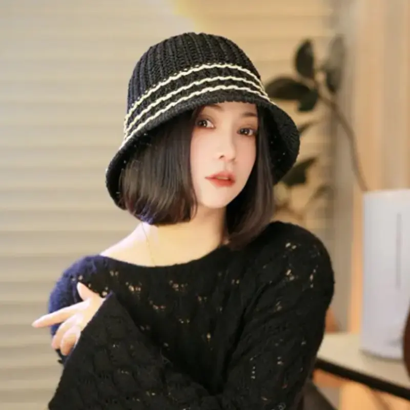 Korean Thin Woven Stylish Fisherman Hat for Women in Spring And Summer, Small And Casual, Versatile Hollow Knitted Basin Hat