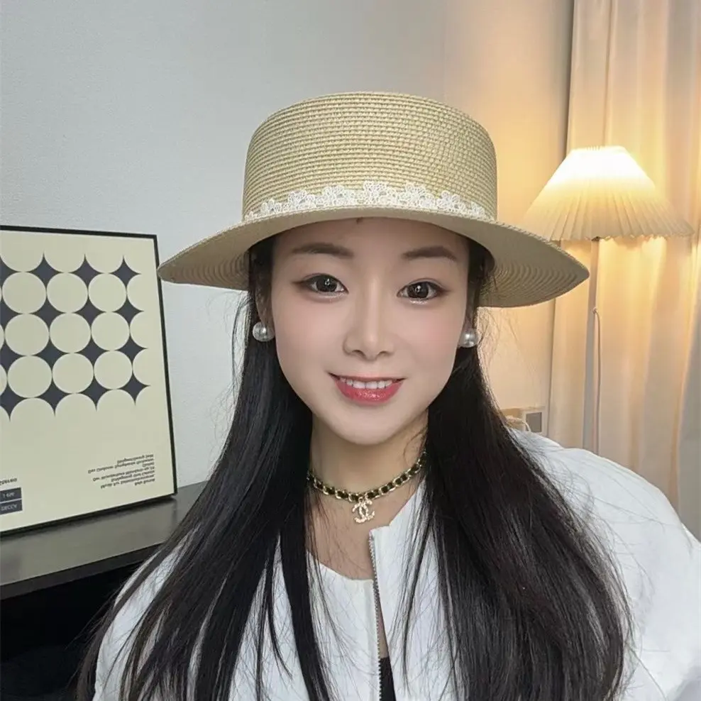 French Flat Top Hat for Women's Spring and Summer New Lace Lace Lace Sun Hat for Travel, Vacation, Beach Sun Protection, Sun Hat