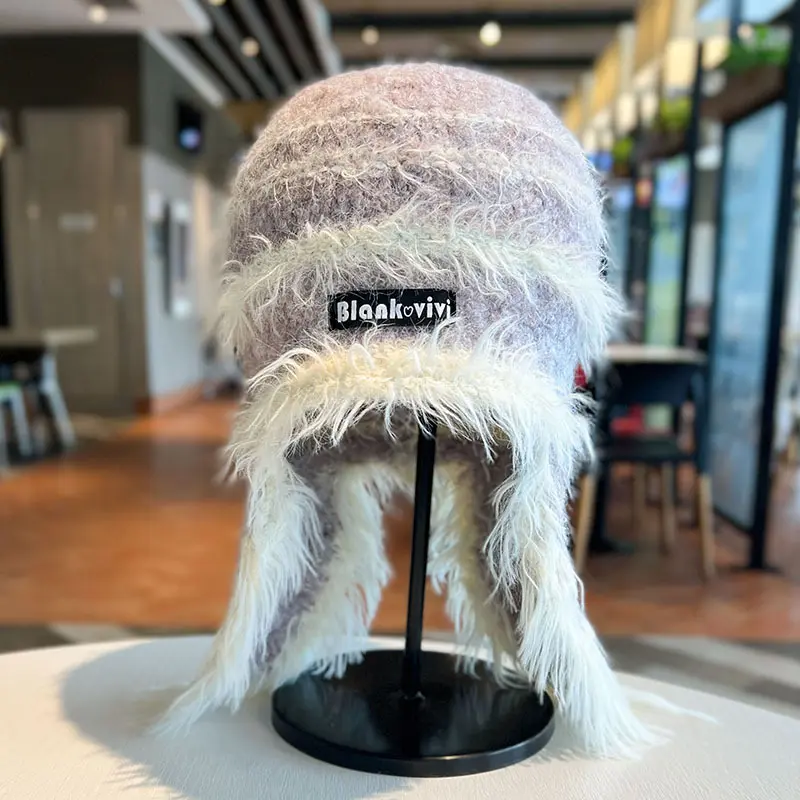 Korean Version Neck Protection Plush Hat, Children's Autumn and Winter Warm Ear Protection Knitted Hat, Fashionable Toe Cap