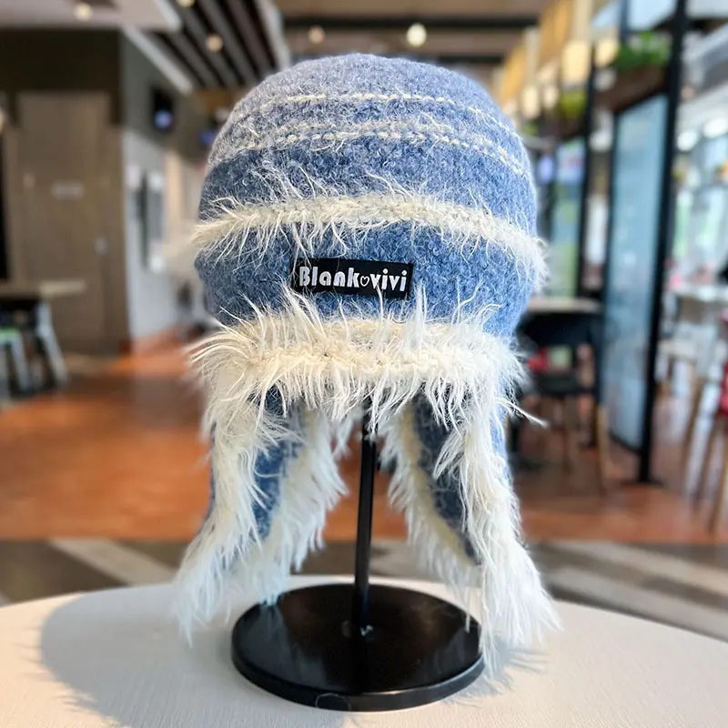 Korean Version Neck Protection Plush Hat, Children's Autumn and Winter Warm Ear Protection Knitted Hat, Fashionable Toe Cap