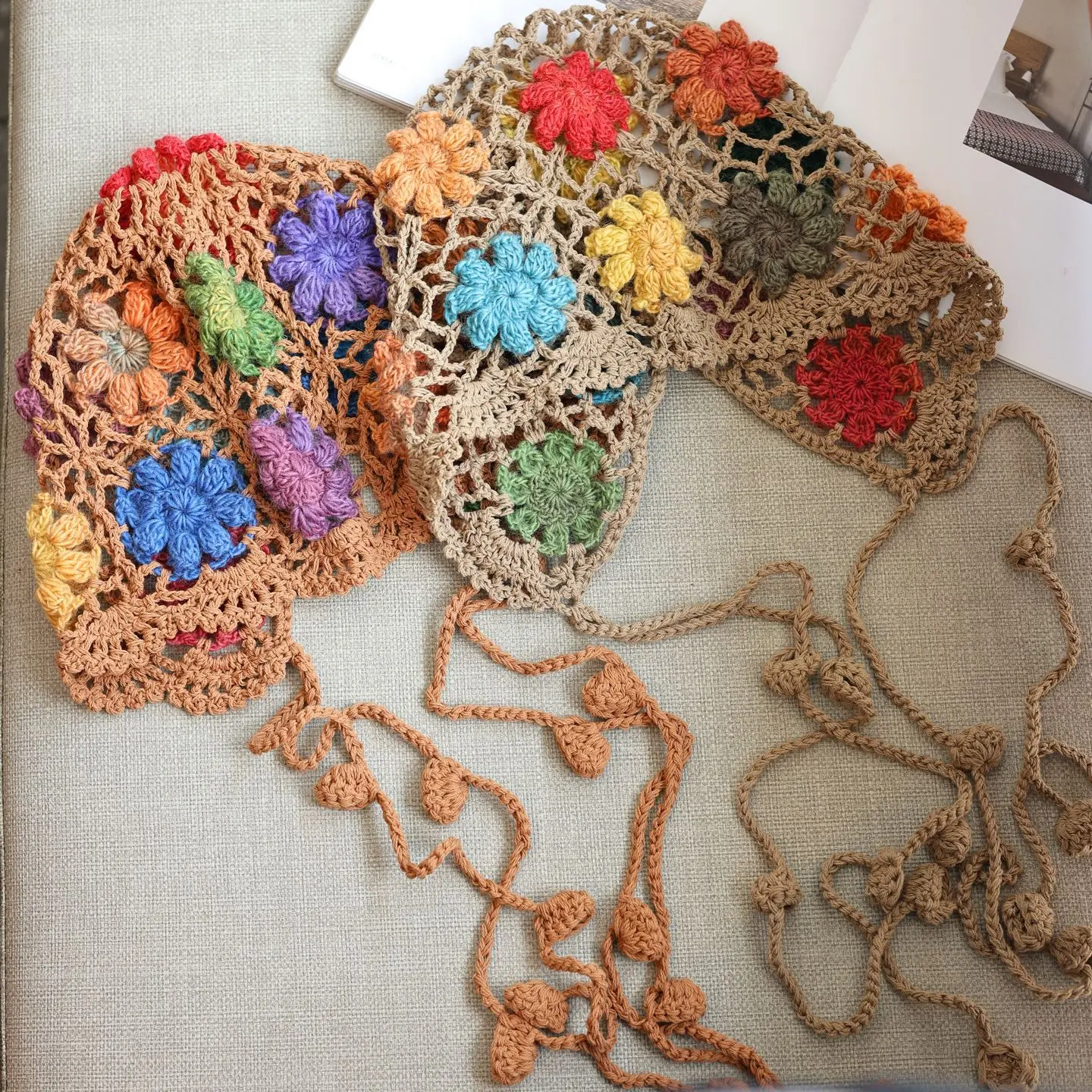 Fashionable Handmade Ethnic Style Colorful Crochet Braid Sweet Knitted Hat with Hollow and Elegant Toe Cap