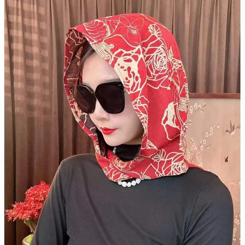 New Spring/Summer Double Color Fragrant Cloud Silk Scarf Hat, Sunscreen and Sunshade Hat, Thin Headscarf Hat