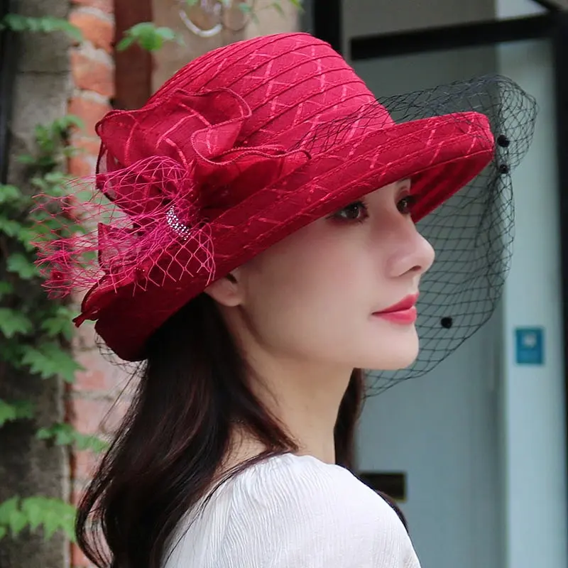 Spring/Summer Mesh Face Covering Sunshade Hat Elegant and Fashionable Curled Edge Travel Sunscreen Breathable Sun Hat