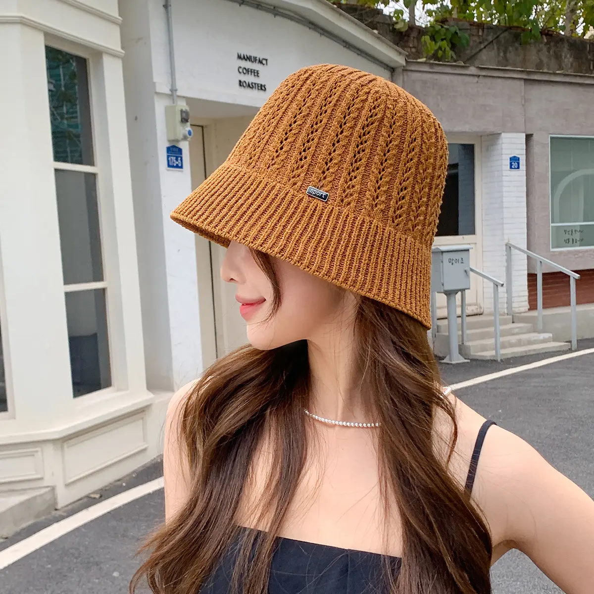 New Spring And Summer Knitted Solid Color BucKet Hat For Women's Outdoor Sunshade And Breathable Hat, Versatile Basin Hat